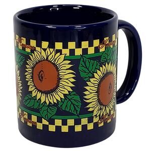 Vtg Kansas Sunflower 8 oz Cobalt Ceramic Gift Shop Mug Tableware